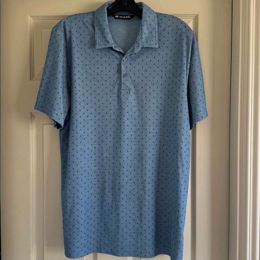 Travis Matthew Light Blue Patterned Polo Shirt Size L - Picture 2 of 4